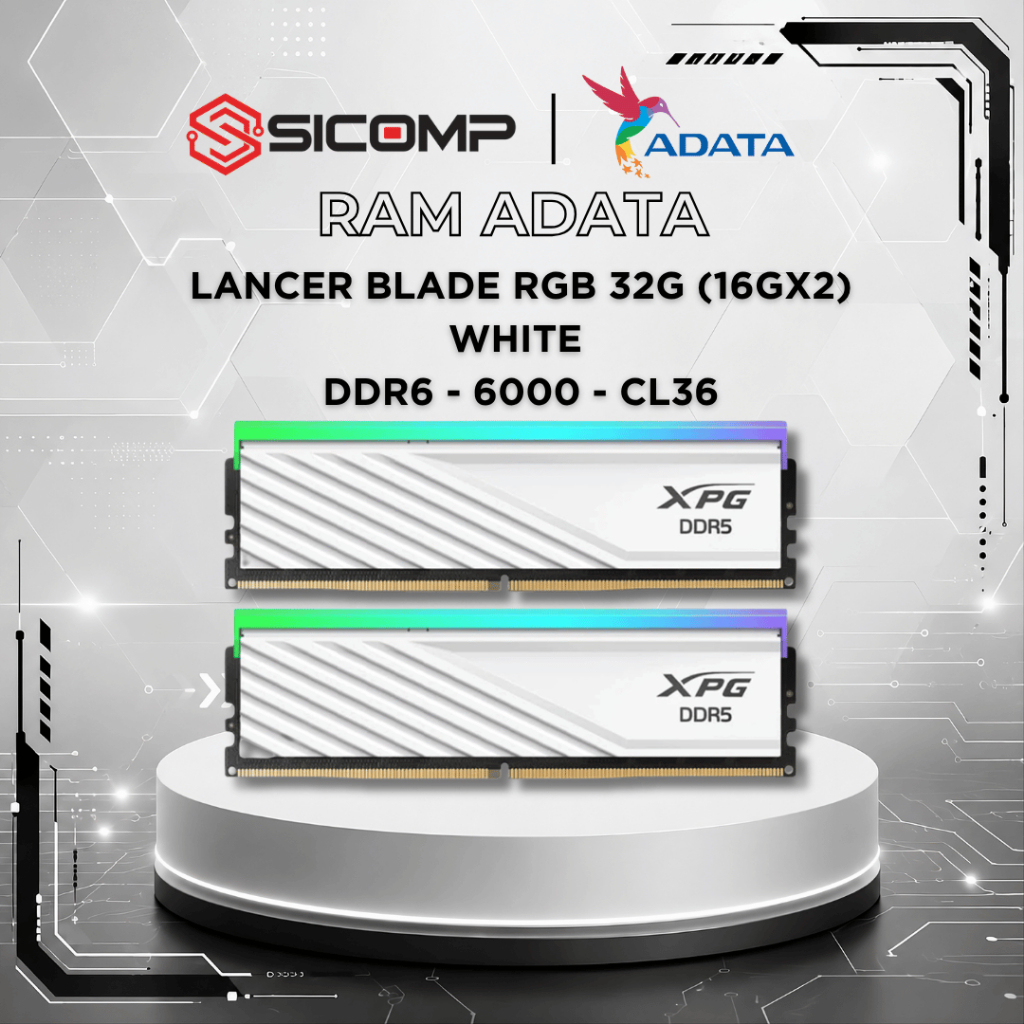 [FV] RAM ADATA XPG LANCER BLADE RGB 32G (16G x2 ) WHITE/BLACK D5 32G 6000, CL36, BH 3 NĂM