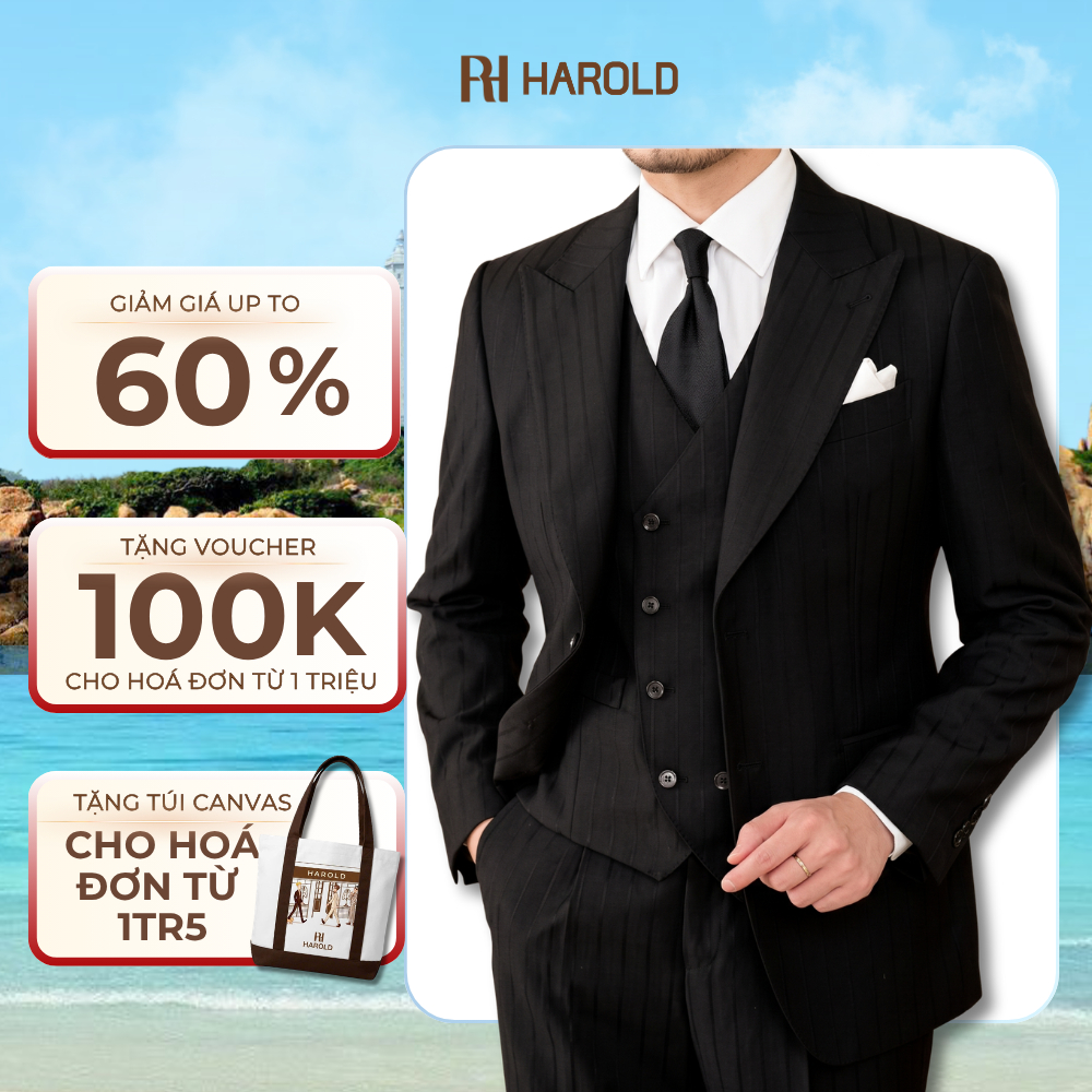 Bộ Suit Nam Birmingham Đen Sọc Ẩn 3 Mảnh Harold – Vest Nam Cao Cấp, Suit Công Sở Dự Tiệc Lịch Lãm