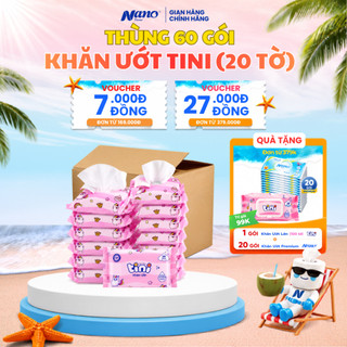 [Giá sỉ] Thùng Khăn Ướt Nano Tini 20 Tờ – 60 Gói, Nhỏ Gọn, Mềm Mại, Sạch Mát, An Toàn Khi Sử Dụng | Nano Tissue