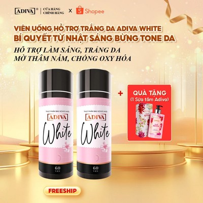 Combo 2 Hộp Viên uống trắng da White ADIVA Hộp 60 Viên- Hỗ Trợ Giảm Các Đốm Tối Màu Và Thâm Nám Cho Làn Da