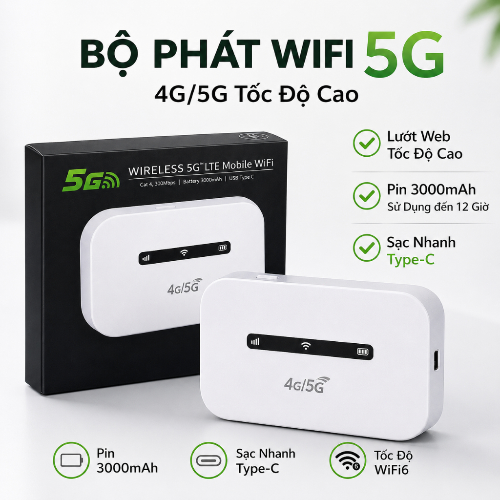 Router WiFi Bộ phát WiFi 5G WiFi di động WiFi 4G/5G Thiết bị phát WiFi LTE 300Mbps pin 3000mAh sạc T