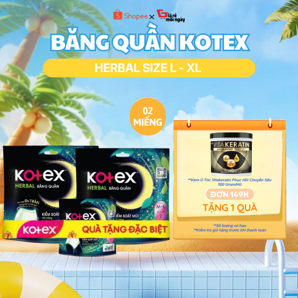 BĂNG VỆ SINH DẠNG QUẦN KOTEX HERBAL- 2 MIẾNG SIZE (L-XL)