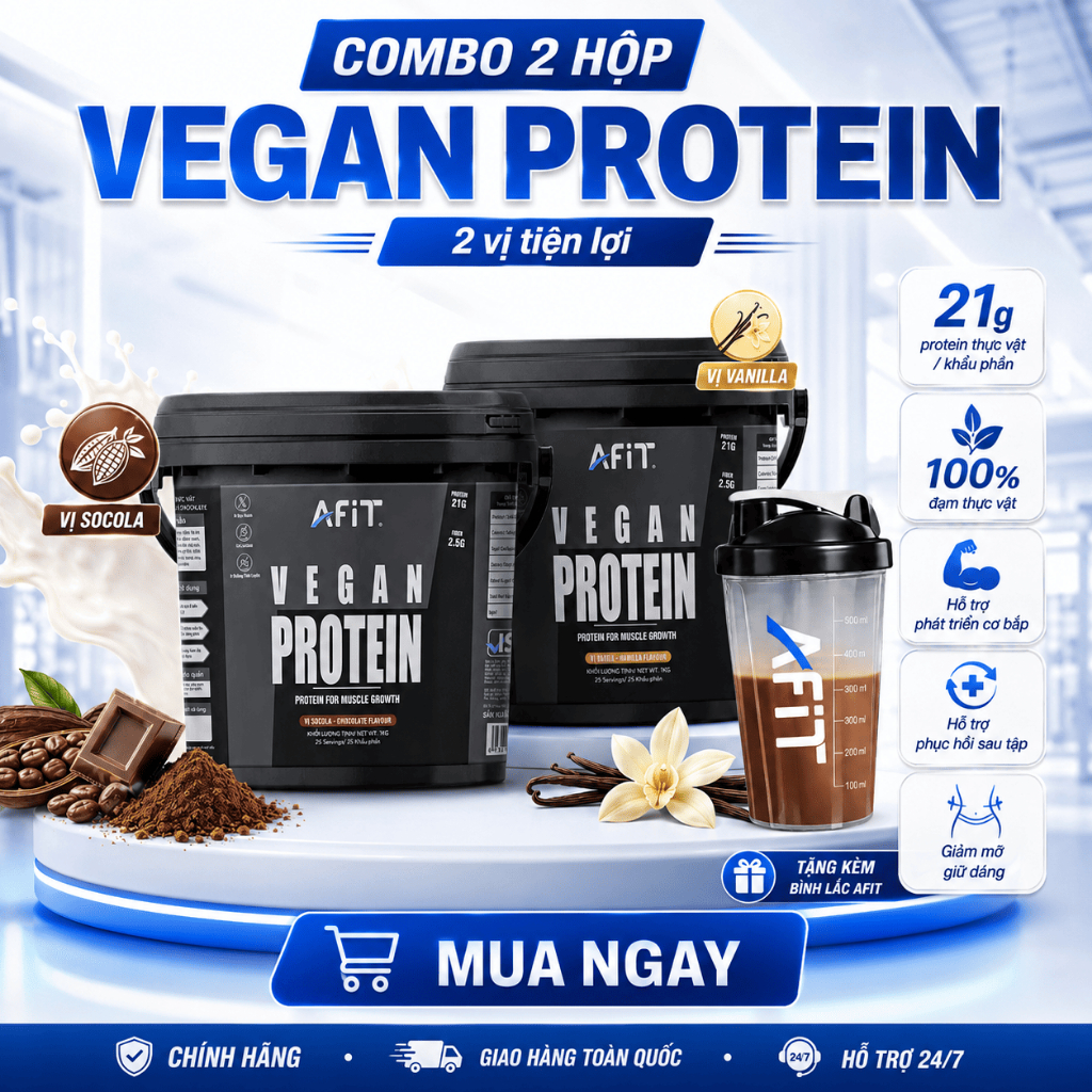 Combo 2 Hộp Bột Whey Protein Thực Vật Vegan Afit Nutrition Giúp Tăng Cơ Giảm Mỡ Cho Gymer