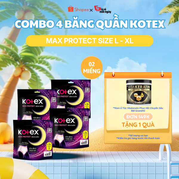 COMBO 4 BĂNG QUẦN KOTEX MAX PROTECT 2 CHIẾC SIZE L - XL