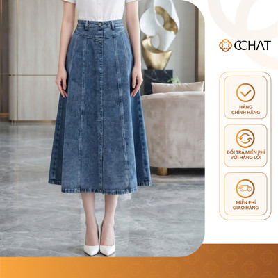 Chân Váy 𝐂𝐂𝐇𝐀𝐓 Dáng Xòe Campbell Chỉ Nổi Chất Liệu Jeans Mềm Mại Cao Cấp 16CDJ2066XT