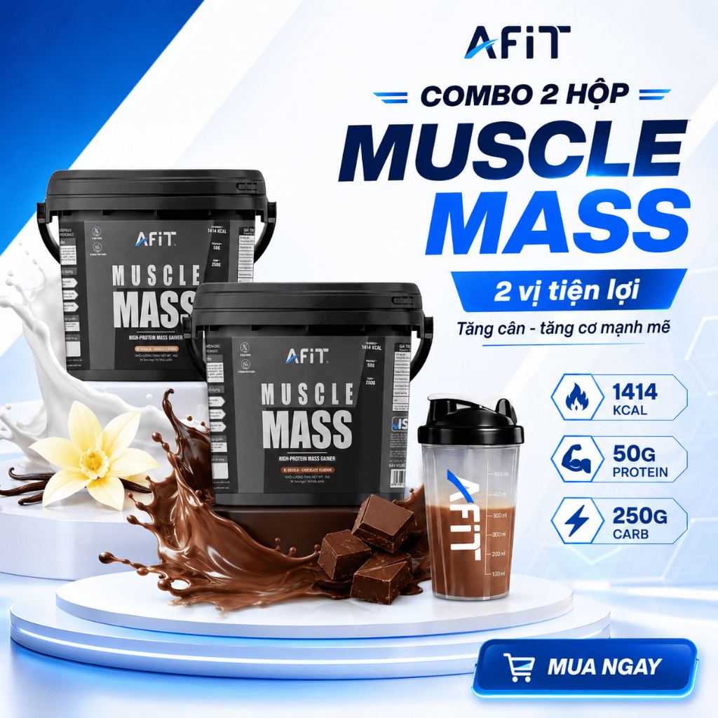 Combo 2 Hộp Bột Dinh Dưỡng Muscle Mass Afit Nutrition Giúp Tăng Cân Tăng Cơ Cho Người Gầy