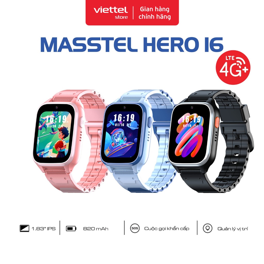 Đồng Hồ Định Vị Masstel Hero 16 | Màn Hình 1.83" IPS | Pin 820 mAh | Chế Độ Lớp Học | Quản Lý Vị Trí