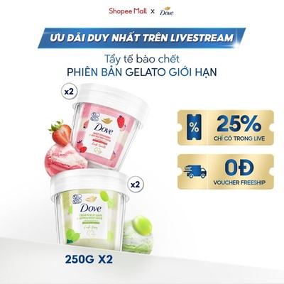 [LIVE] [PHIÊN BẢN GELATO GIỚI HẠN] Combo 2 Tẩy tế bào chết cơ thể Dove 250G