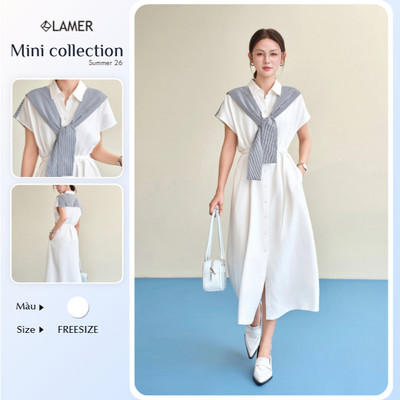 Đầm Sơ Mi LAMER FASHION Dáng Suông Phối Khăn Choàng Vai Đóng Cúc BSTV V63T26H017