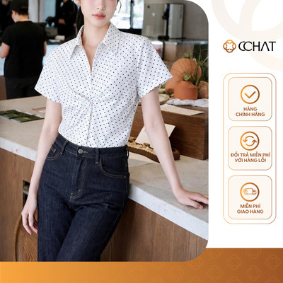 Áo Sơ Mi Nữ 𝐂𝐂𝐇𝐀𝐓 Dáng Suông Kiểu Tulip Họa Tiết Chấm Bi Trẻ Trung Chất Liệu Cao Cấp 16FNT9124ST