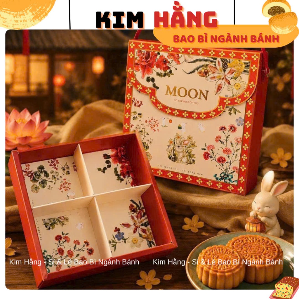 10 Hộp trung thu 4 bánh mini  THỎ ĐỎ  - Hộp đựng 4 bánh thu 50gr - 75gr - 85gr - 100gr  . Mẫu mới 20