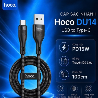 Cáp sạc nhanh truyền dữ liệu PD15W Hoco DU14 USB to Type-C ,Lõi hợp kim aluminum, dây dù siêu bền, dài 1M