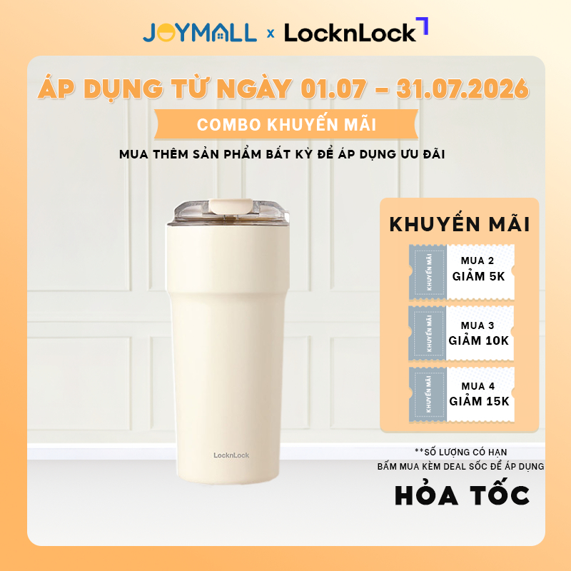 Ly giữ nhiệt LocknLock màu Ngà 500ml LHC4357IVY, Hàng chính hãng, thép không gỉ phủ sứ - JoyMall
