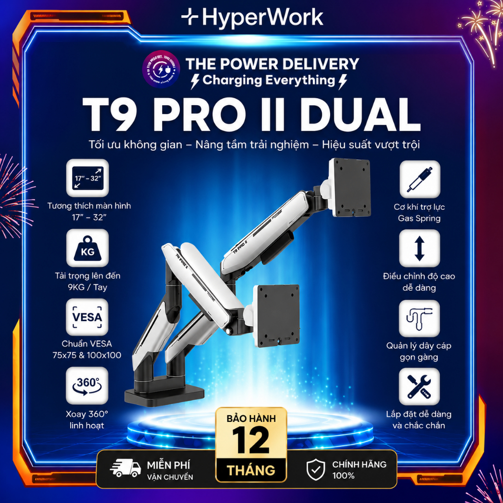 Giá đỡ màn hình T9 Pro II Dual chịu tải 2 màn hình