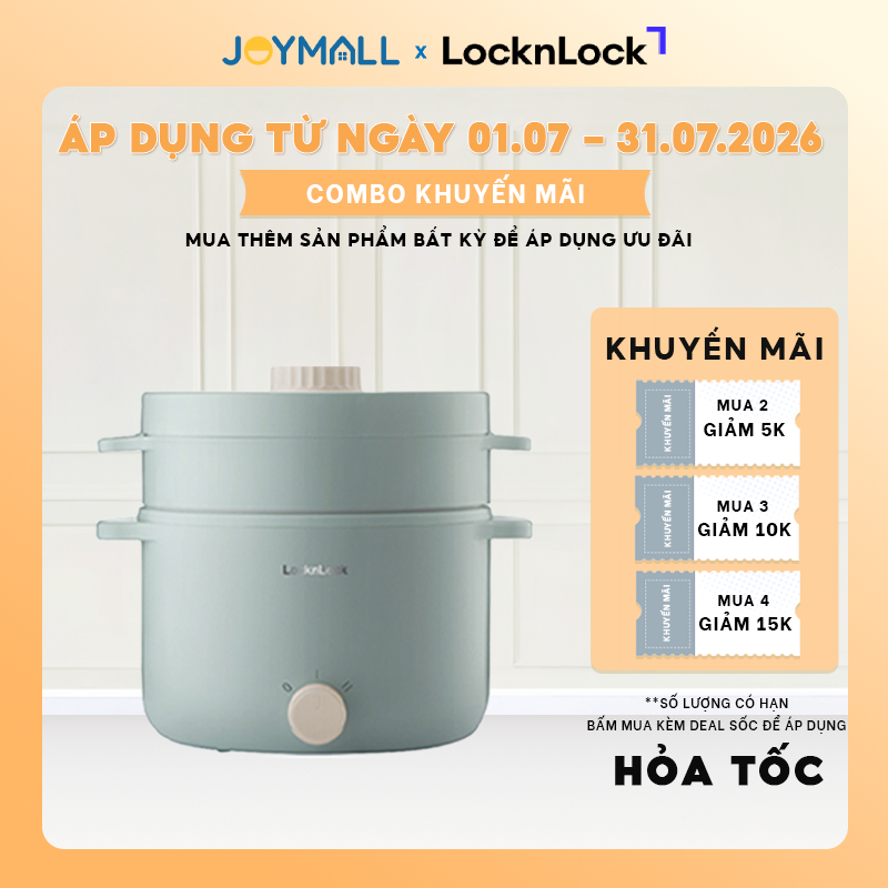 Nồi Lẩu Hấp Điện Đa Năng LocknLock Electric Multi Pot 2L EJP156MIT 600W, Hàng Chính Hãng - JoyMall