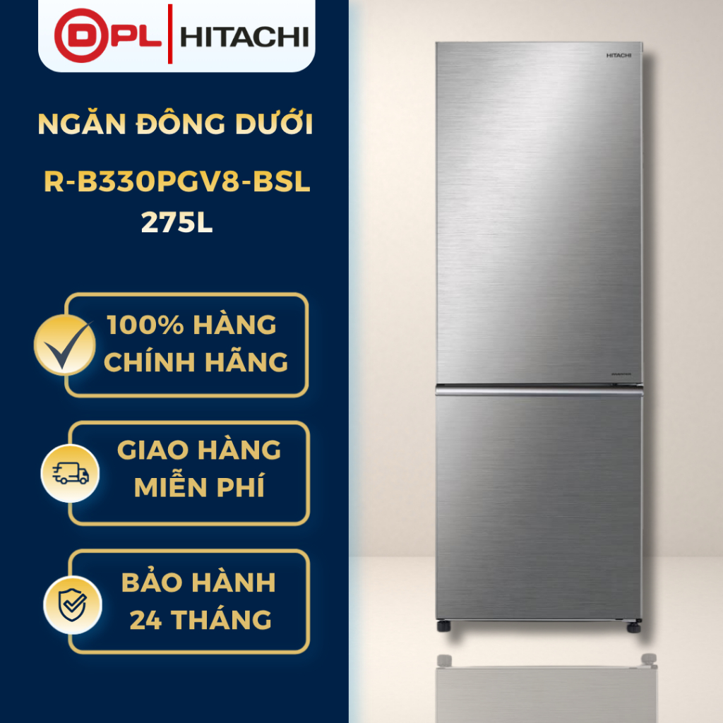 Tủ lạnh 2 cánh Ngăn Đông Dưới 275 Lít HITACHI R-B330PGV8-BSL - Làm lạnh nhanh, khử mùi mạnh mẽ