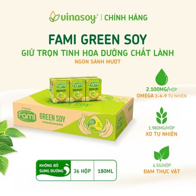 Thùng sữa đậu nành Fami Green Soy không bổ sung đường (36 hộp x 180ml)