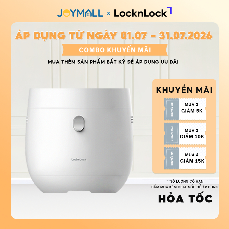 Nồi cơm điện tử LocknLock Pearl rice cooker 1L EJR376WHT, Hàng chính hãng, hẹn giờ, giữ ấm - JoyMall