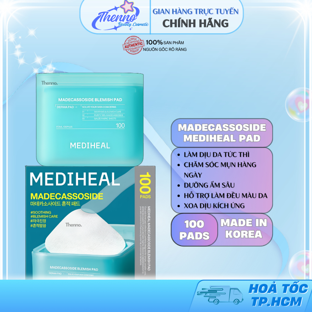 Toner Pad Mediheal Hỗ Trợ Làm Dịu, Phục Hồi Làn Da Mụn Madecassoside Blemish Pad 100 Miếng Hàn Quốc