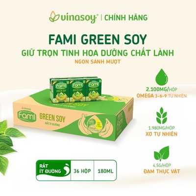 Thùng sữa đậu nành Fami Green Soy rất ít đường (**) (36 hộp x 180ml)
