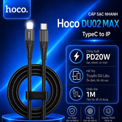 Cáp sạc nhanh hỗ trợ truyền dữ liệu TypeC to IP PD20W Hoco DU02 Max dùng cho 14 trở xuống dài 1m