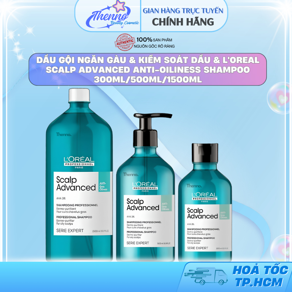 Dầu Gội Ngăn Gàu & Kiểm Soát Dầu & L'Oreal Scalp Advanced Anti-Oiliness Shampoo 300ml/500ml/1500ml