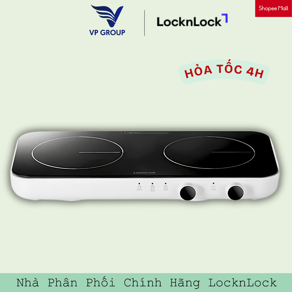 Bếp điện từ đôi LocknLock chính hãng, 1500W+1300W - Màu trắng - EJI326WHT