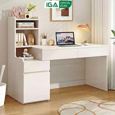 Bàn làm việc IGA kèm kệ sách, tủ chứa đồ gỗ MDF phủ melamine cao cấp - GP424