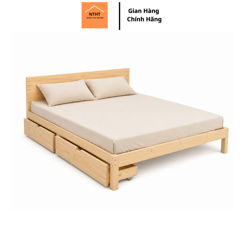 Giường ngủ gỗ tự nhiên bền đẹp nhiều kích thước