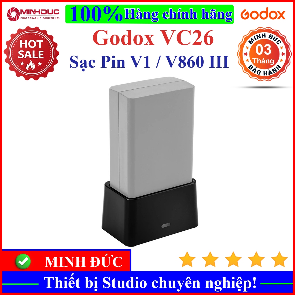 Sạc Pin Godox VC26 cho đèn Godox V1, V860III - MINH ĐỨC CAMERA