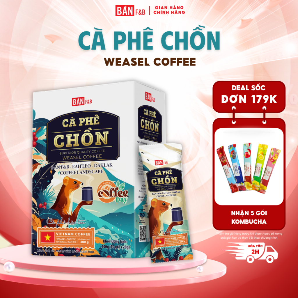 Cà Phê Chồn Thơm Ngon Đậm Vị Bản F&B đặc biệt Hộp 10 Gói x 20g - Bản F&B