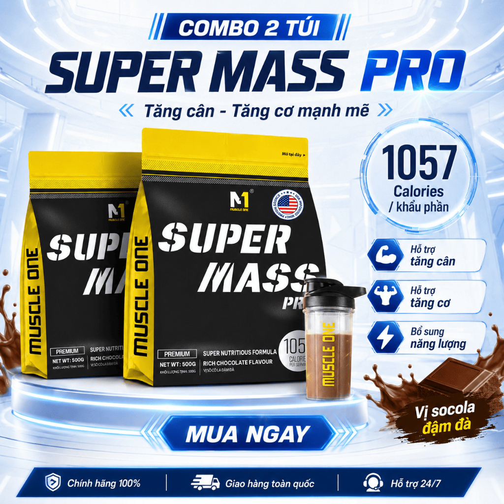 Combo 2 Túi Mass Tăng Cân SUPER MASS PRO 500g – 1057 Kcal Mass Gainer Tăng Cân Nhanh Cho Người Gầy