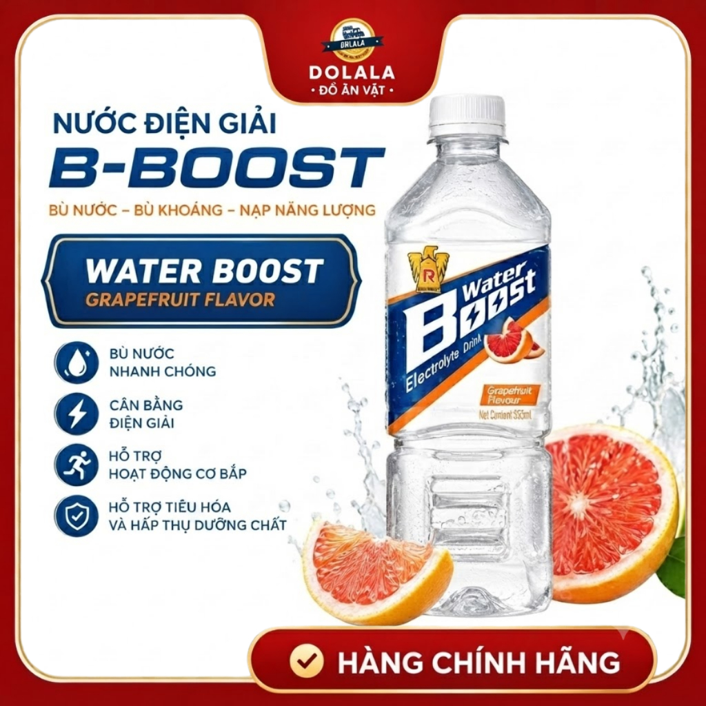 Nước uống điện giải Water Boost vị bưởi/chanh/vitamin, Thùng điện giải Eastroc Water Boost 24chai*55
