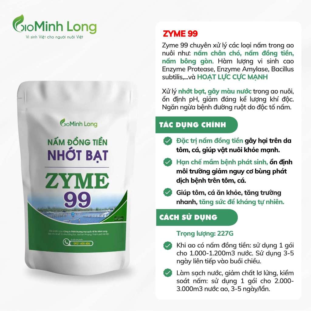 Zyme 99 | Bio Minh Long Chính Hãng – Xử Lý Nấm Đồng Tiền, Nhớt Bạt, Nước Ao