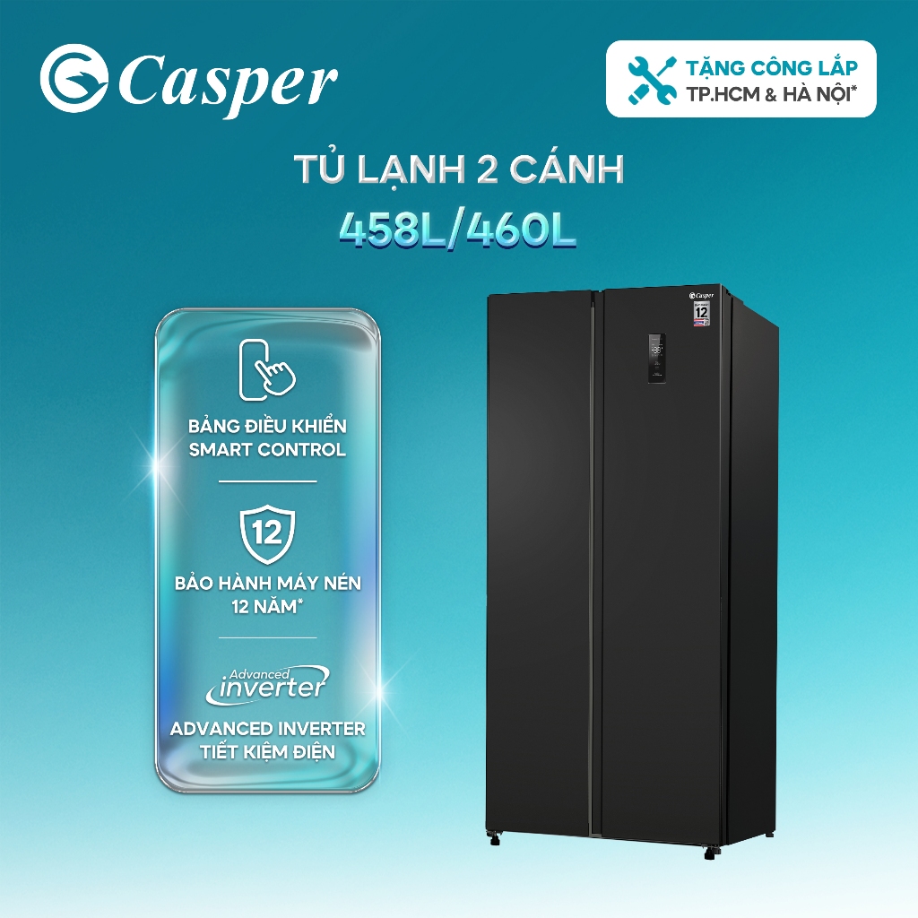 Tủ lạnh Side by Side Casper 458L/460L RS-E460PBS11/RS-D462SBS - Inverter Tiết kiệm điện
