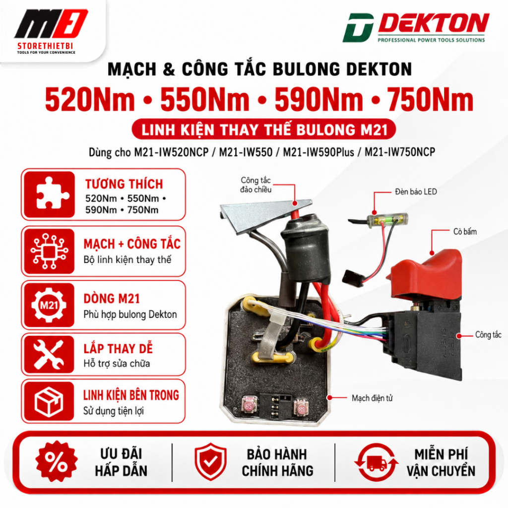 Mạch và Công Tắc Bulong 750Nm,520Nm,550Nm,590Nm DEKTON( M21-IW520NCP/M21-IW750NCP/ M21-IW590Plus )