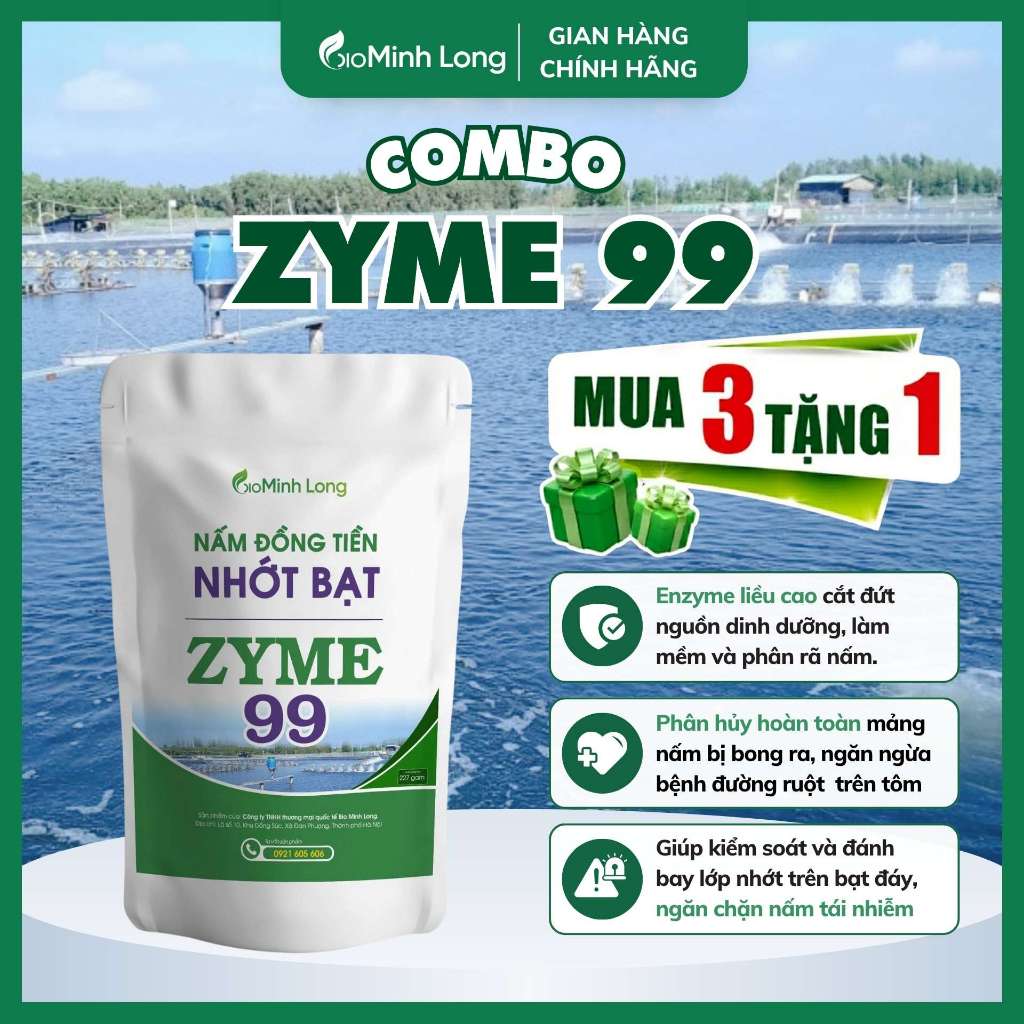 Combo 3 Tặng 1 Zyme 99 | Bio Minh Long Chính Hãng – Xử Lý Nấm Đồng Tiền, Nhớt Bạt, Nước Ao