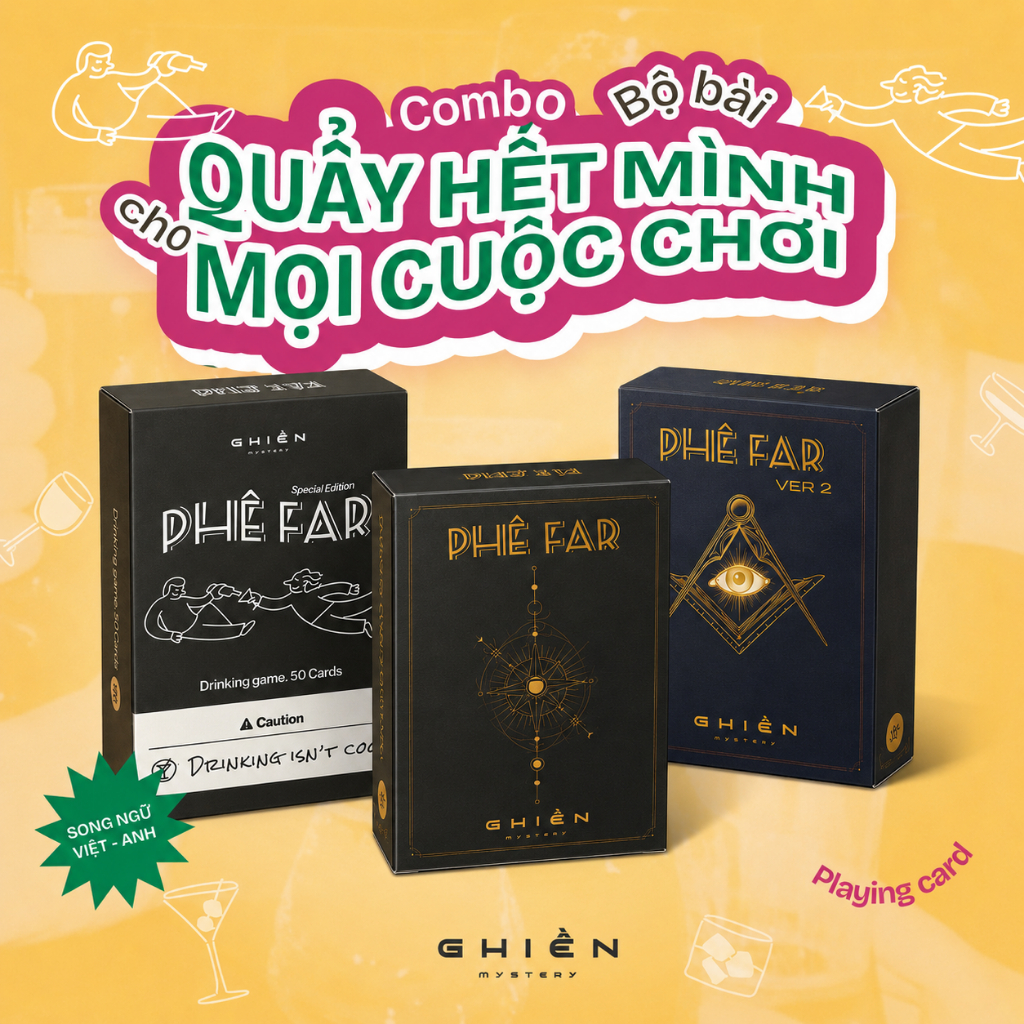 Combo 3 Bộ Phê Far - Drinking Game Party Card Game Cực Lầy 150 Thử Thách | Ghiền Mystery