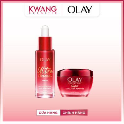 Bộ Đôi Serum OLAY Ultra Firming 30ml & Kem Dưỡng OLAY Super Collagen Peptides 45g Giúp Da Săn Chắc