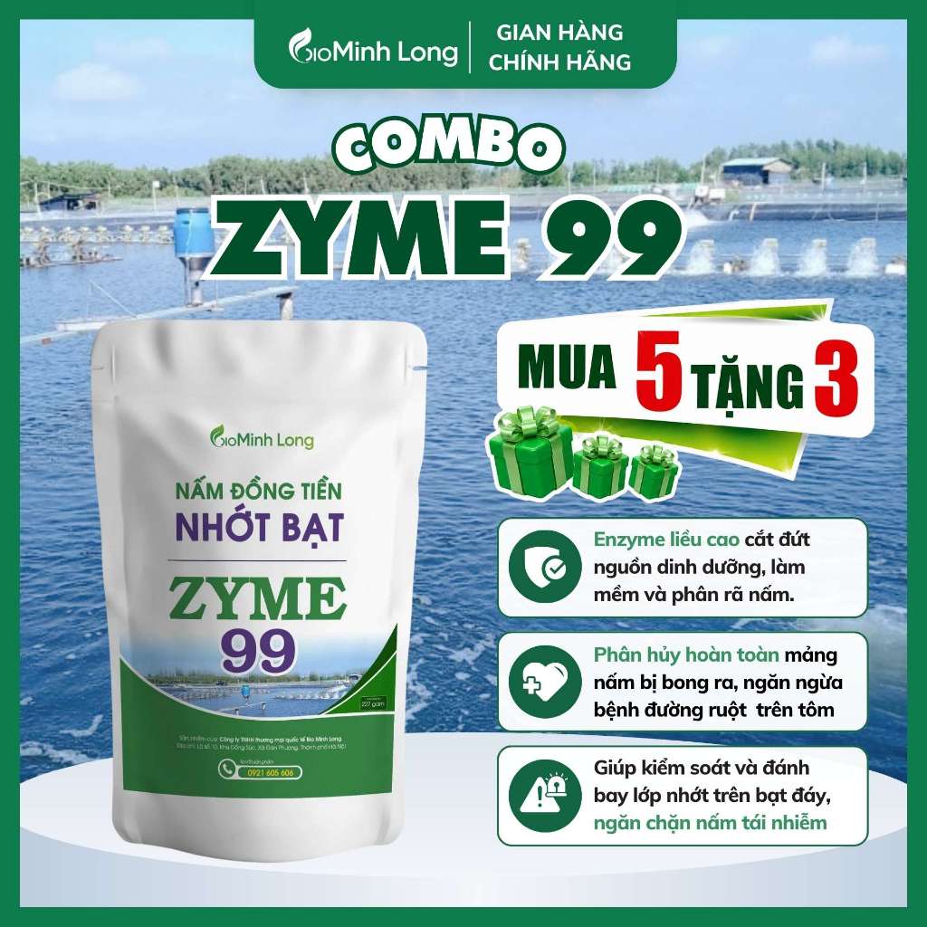 Combo 5 Tặng 3 Zyme 99 | Bio Minh Long Chính Hãng – Xử Lý Nấm Đồng Tiền, Nhớt Bạt, Nước Ao
