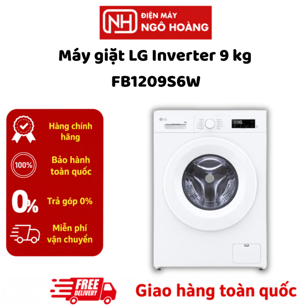 FB1209S6W1  Máy giặt LG Inverter 9 Kg FB1209S6W1 chính hãng, giặt sạch, tiết kiệm điện, vận hành êm