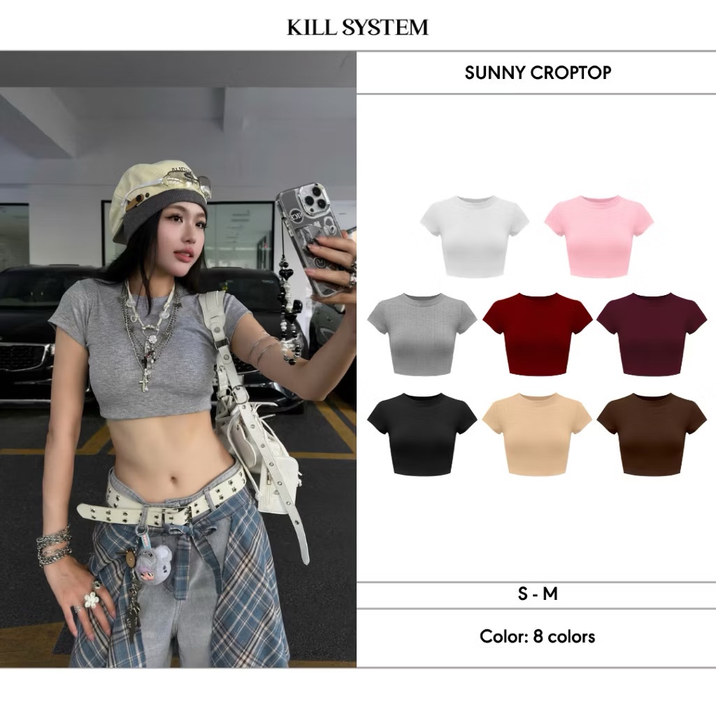 [LINK MỚI] Áo thun gân tăm mỏng co giãn croptop SUNNII - KILLSYSTEM | BigBuy360 - bigbuy360.vn