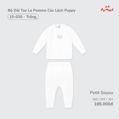 Bộ quần áo dài tay sơ sinh cúc lệch La Pomme cho bé từ 3kg -8kg- Chất liệu Petit Soyeu, sợi tre tự nhiên, mềm mịn