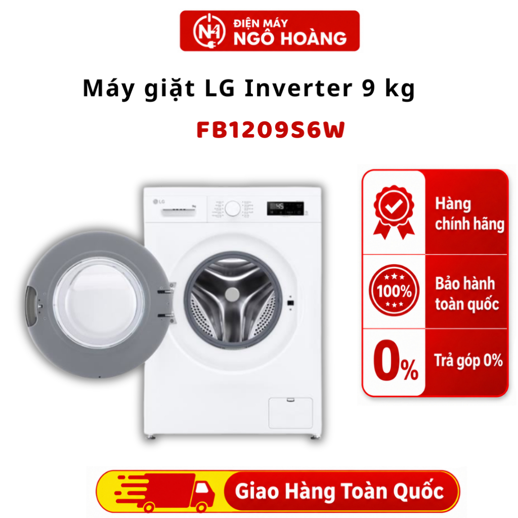 FB1209S6W1 - Máy giặt LG Inverter 9 Kg FB1209S6W1 chính hãng, cửa trước, tiết kiệm điện, giặt sạch