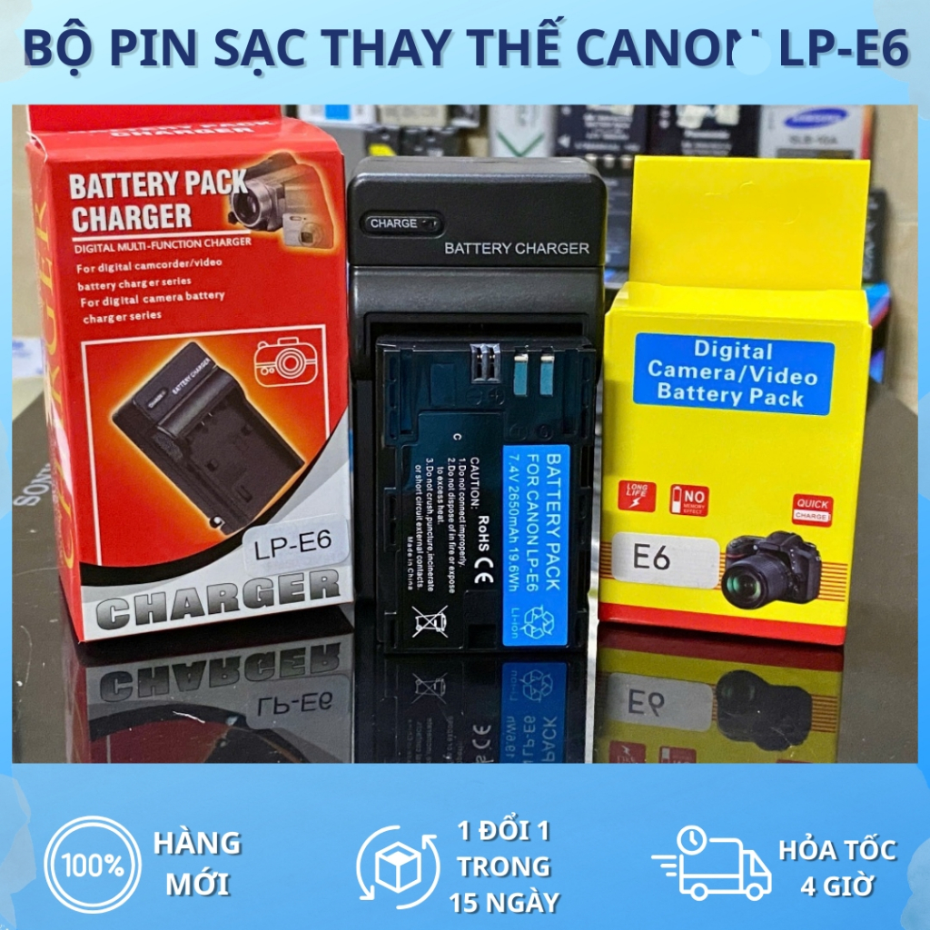 Bộ Pin, Sạc Thay Thế Canon LP-E6 Cho EOS 6D, EOS 6D Mark II EOS 7D, EOS 7D Mark II