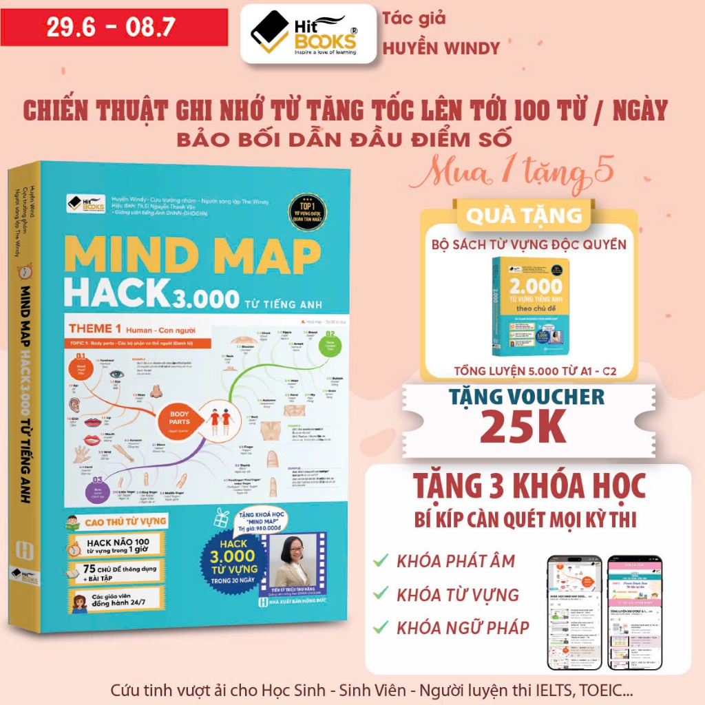 Sách - MIND MAP Hack 3000 Từ Vựng Tiếng Anh, Học Từ Vựng Qua Sơ Đồ Tư Duy - TẶNG KHOÁ HỌC HITBOOKS