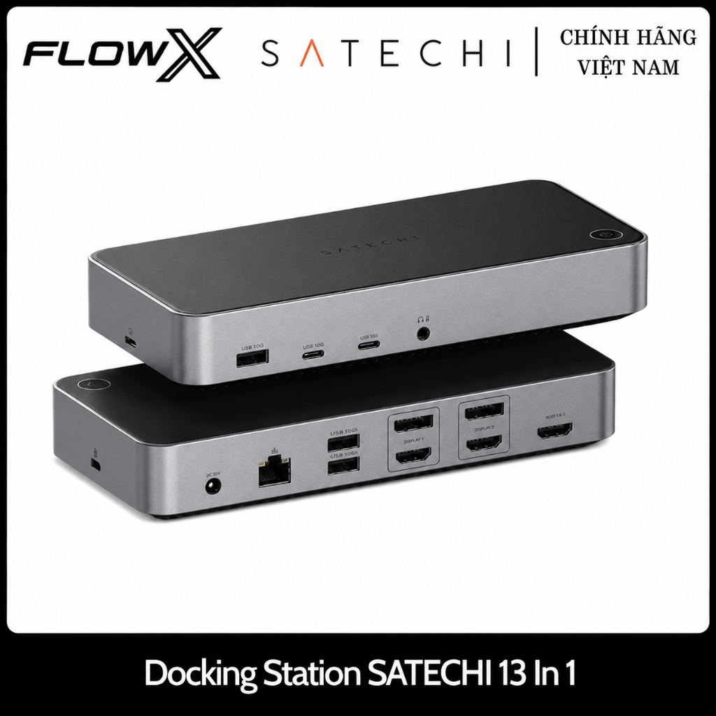 Docking Station Satechi Triple 4K Display USB-C 13-in-1 | Xuất 3 Màn Hình 4K | Sạc PD 100W