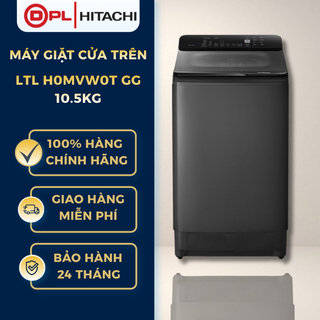 Máy Giặt Hitachi Cửa Trên 10.5kg Inverter Dual Waterfall LTL H0MVW0T GG