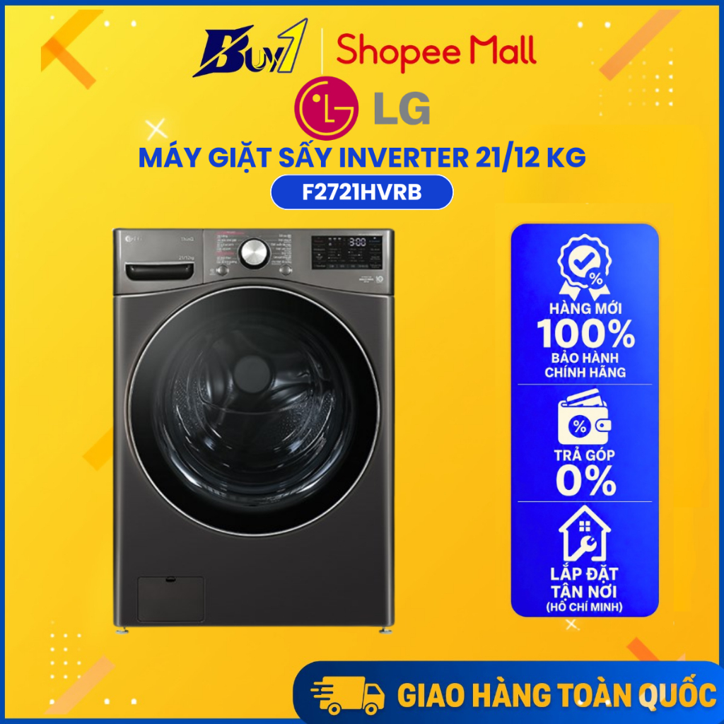 Máy giặt sấy LG AI DD Inverter giặt 21 kg - sấy 12 kg F2721HVRB - Hàng Chính Hãng
