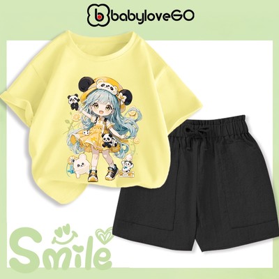 Bộ quần áo bé gái BabyloveGO đồ bộ thun cotton cho bé mềm mịn thoáng mát in hình độc đáo